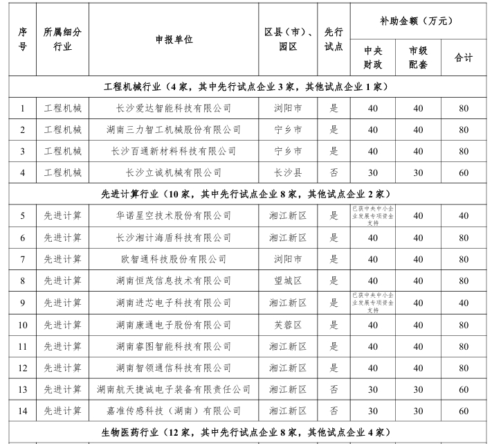 【项目公示】关于长沙市中小企业数字化转型城市试点首批试点补助项目的公示